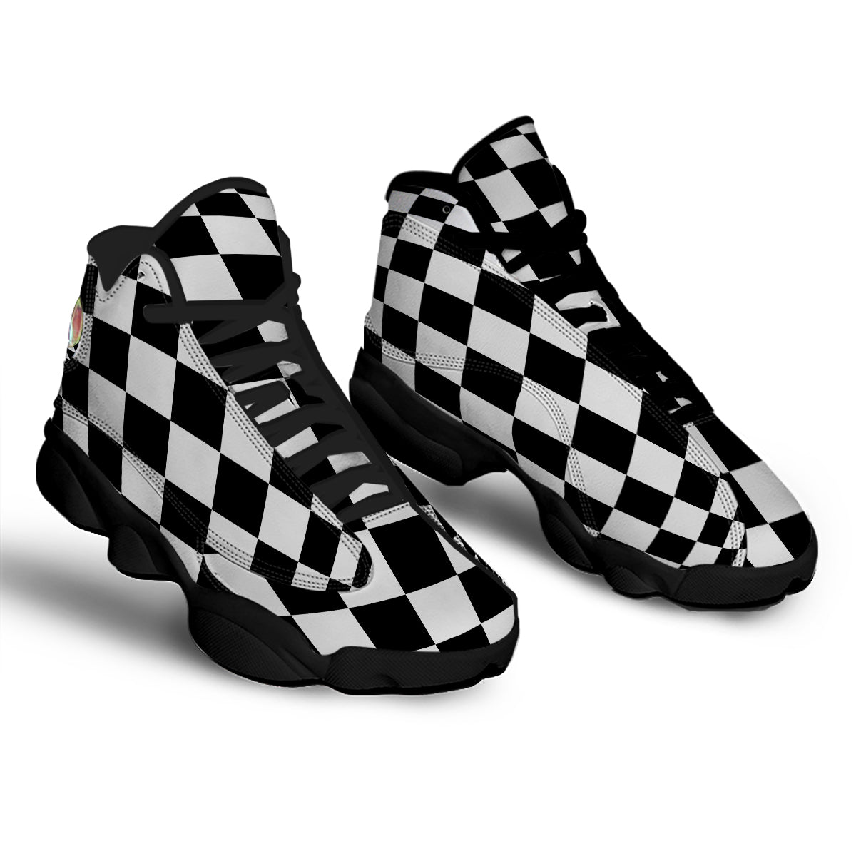 Checkered Board And Convex Shape Print Black Basketball Shoes-grizzshop