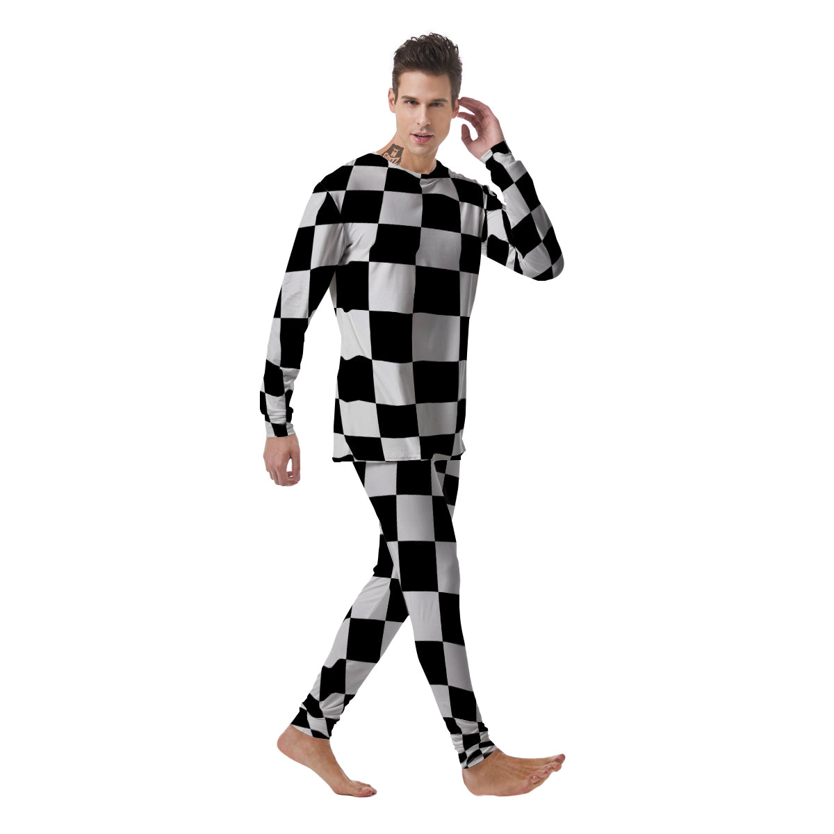 Checkered Board And Convex Shape Print Men's Pajamas-grizzshop