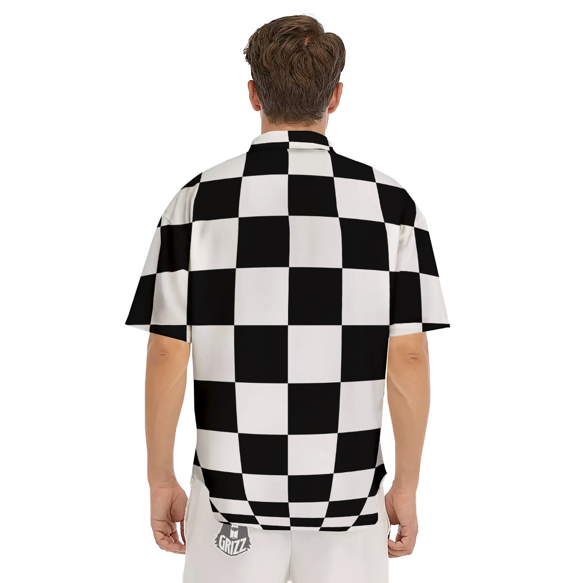 Checkered Board And Convex Shape Print Men's Short Sleeve Shirts-grizzshop