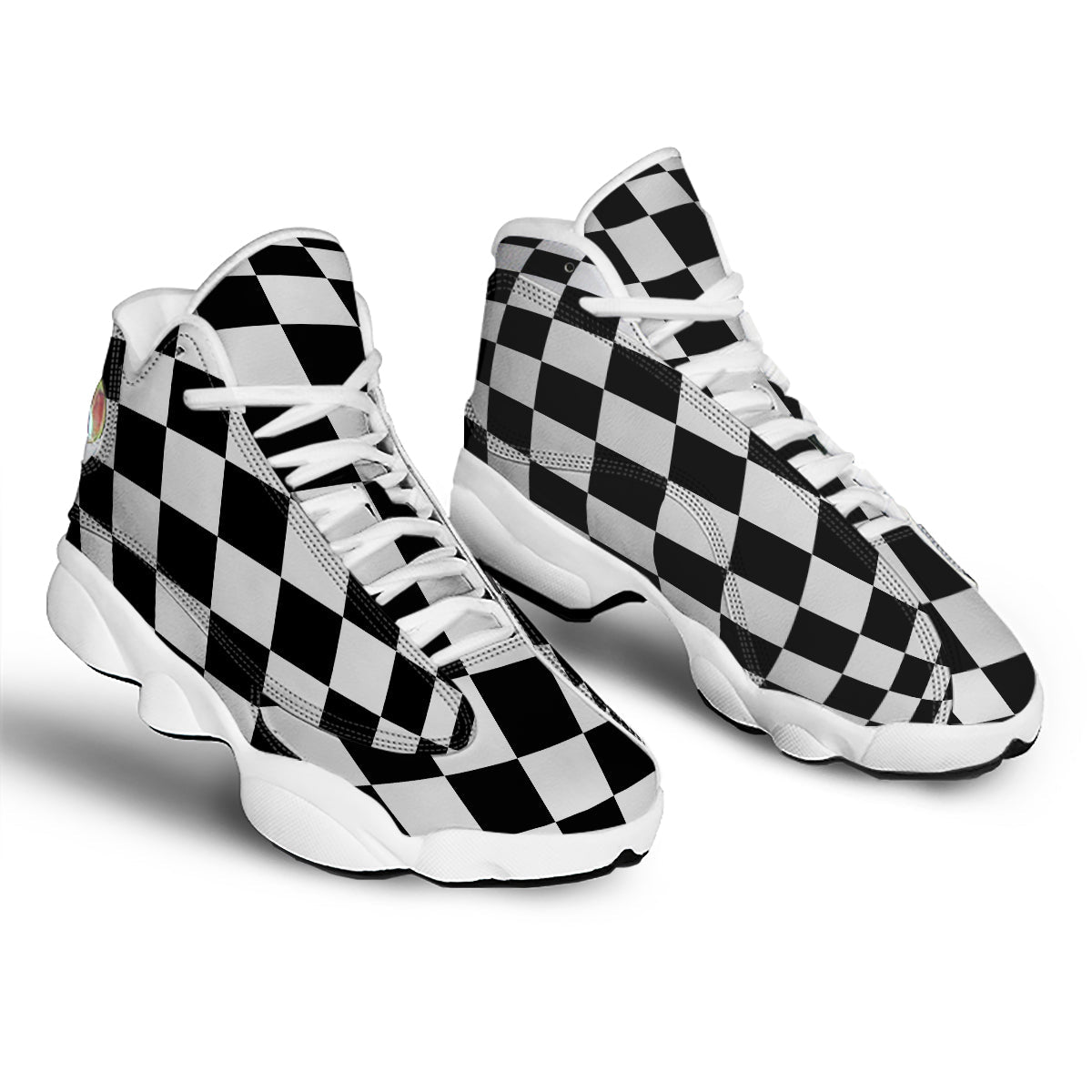 Checkered Board And Convex Shape Print White Basketball Shoes-grizzshop