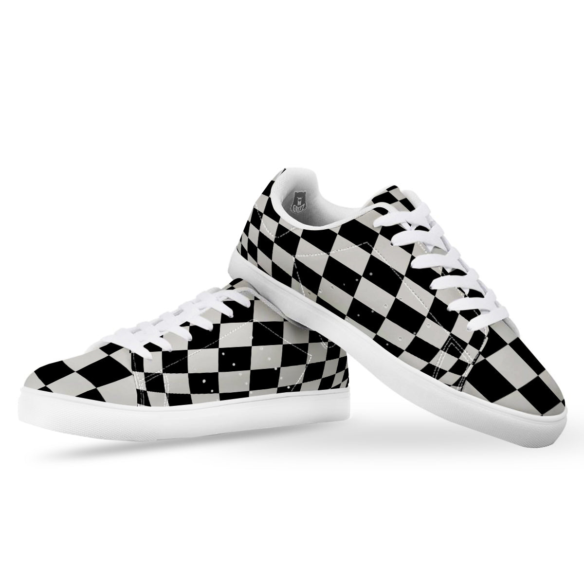 Checkered Board And Convex Shape Print White Low Top Sneakers-grizzshop