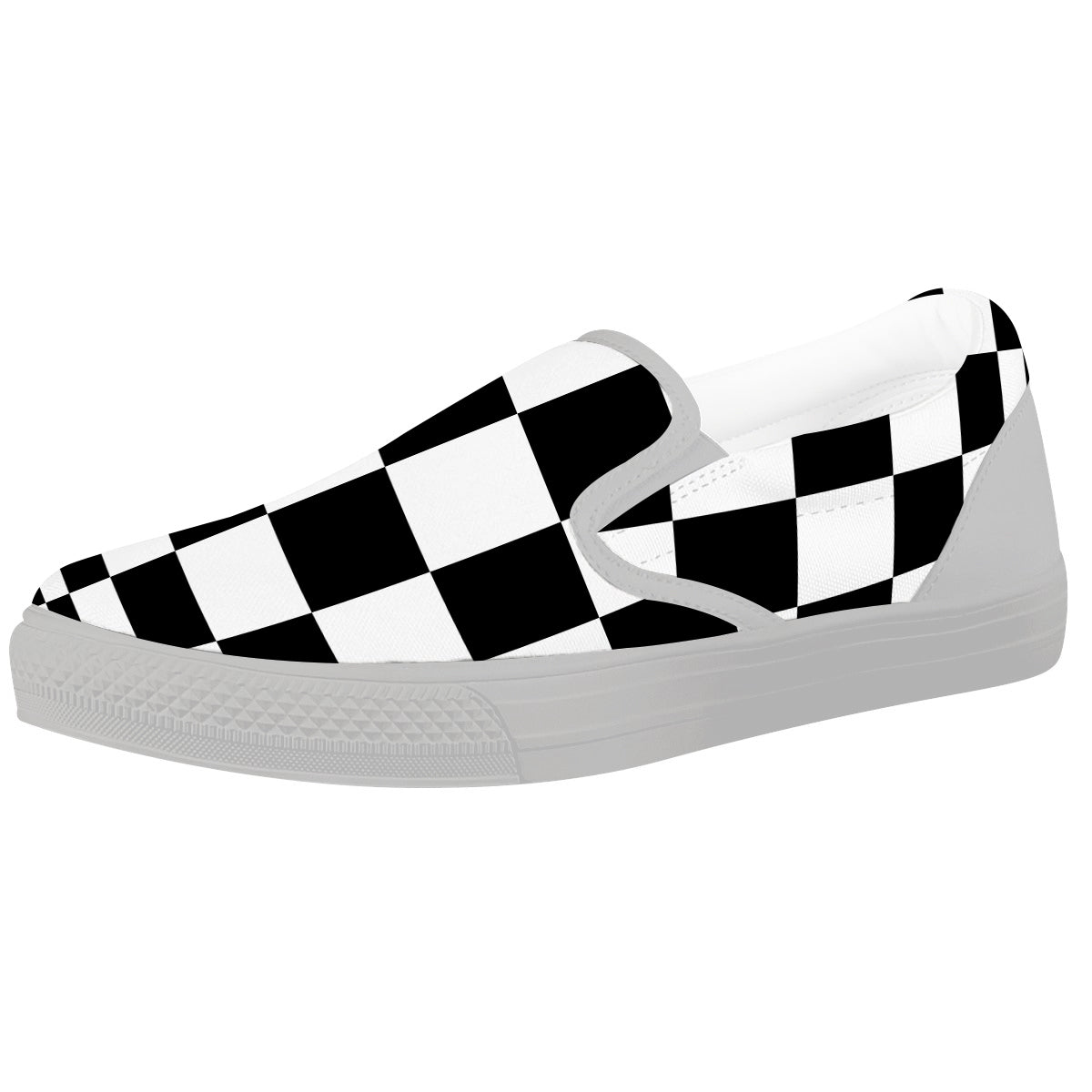 Checkered Board And Convex Shape Print White Slip On Shoes-grizzshop