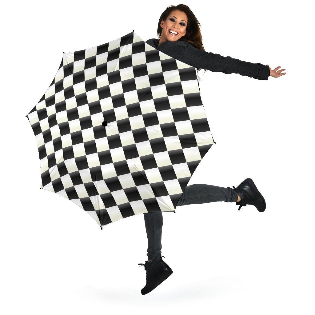 Checkered Flag Print Pattern Automatic Foldable Umbrella-grizzshop