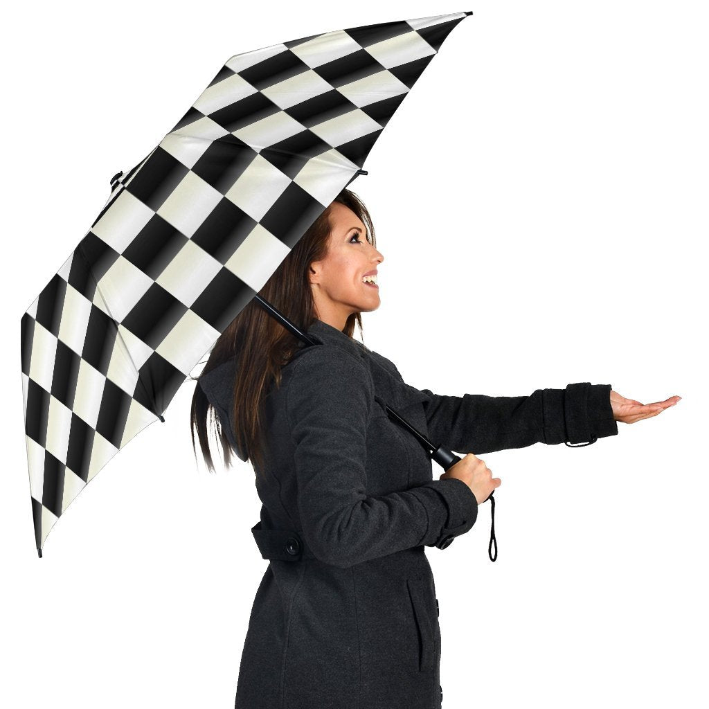 Checkered Flag Print Pattern Automatic Foldable Umbrella-grizzshop