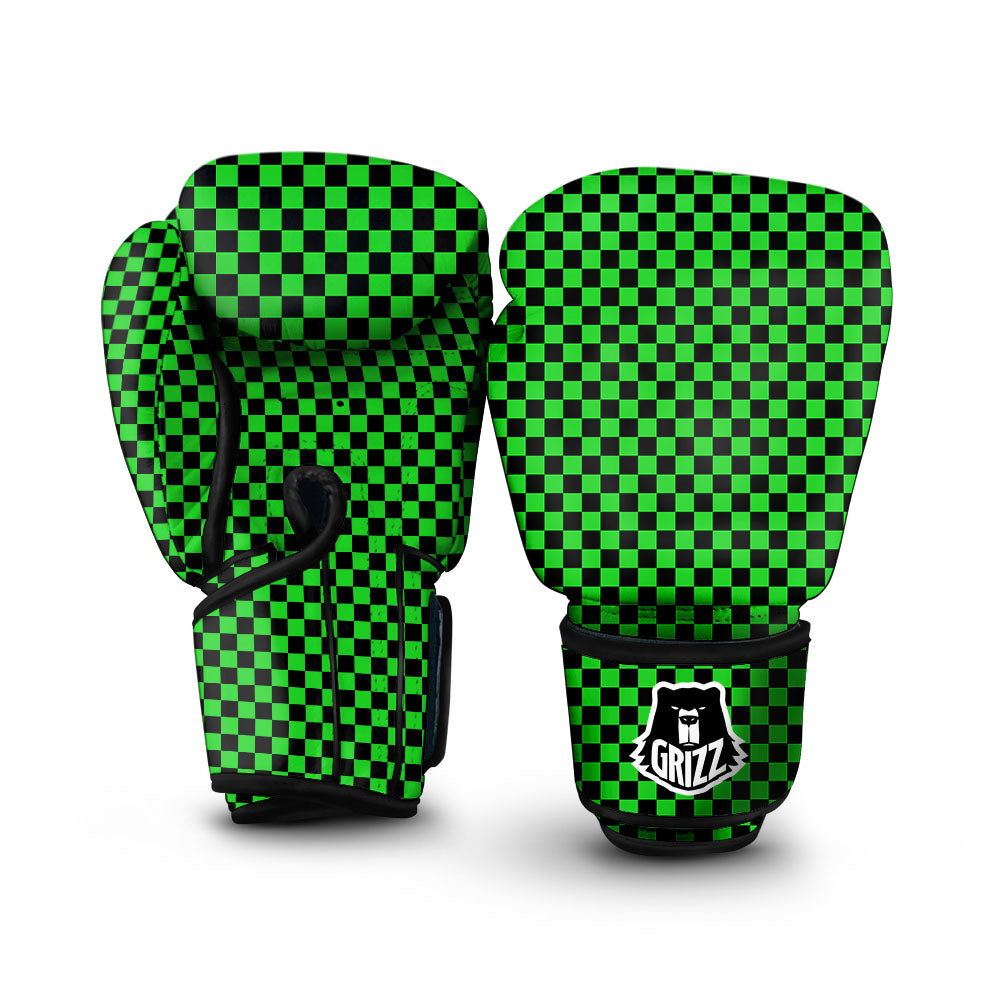 Checkered Green And Black Print Boxing Gloves-grizzshop