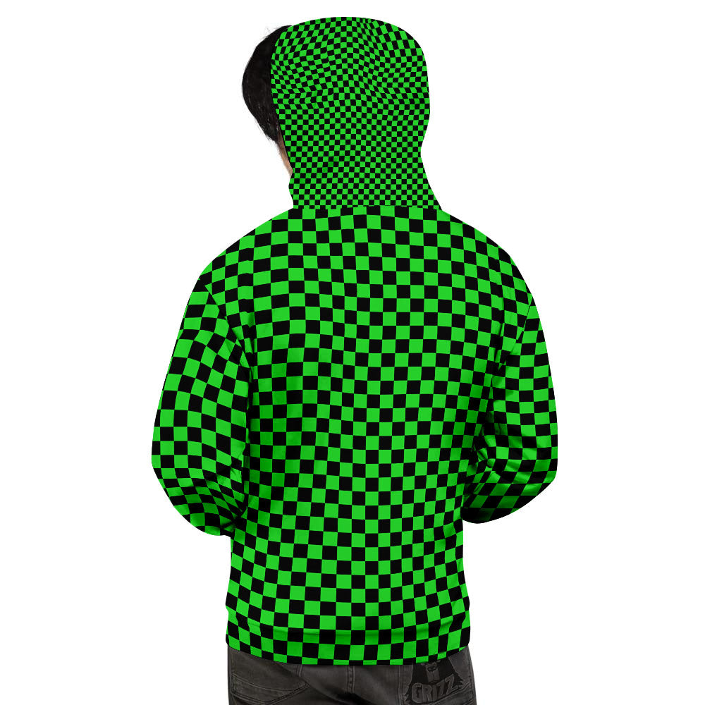 Checkered Green And Black Print Men's Hoodie-grizzshop