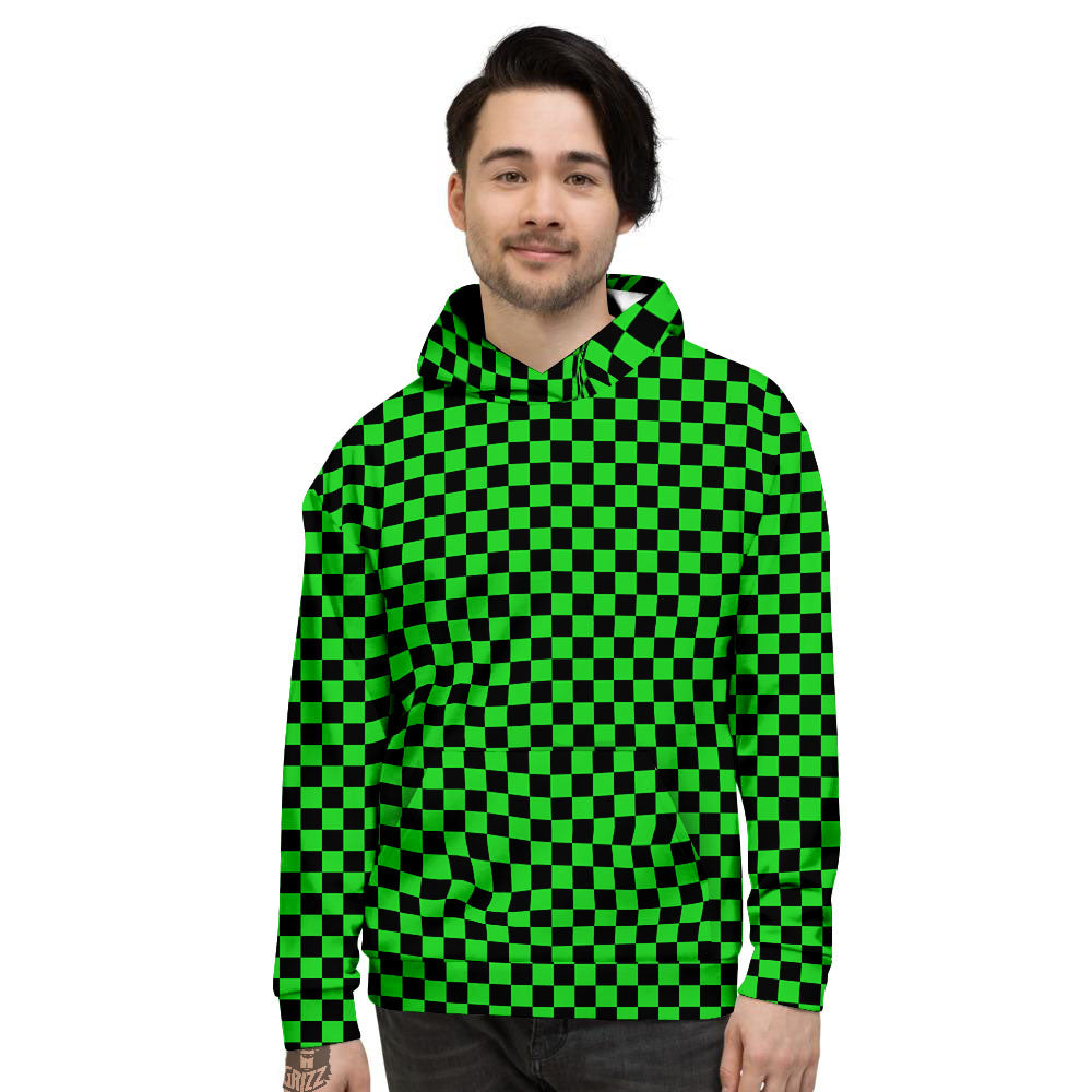 Checkered Green And Black Print Men's Hoodie-grizzshop