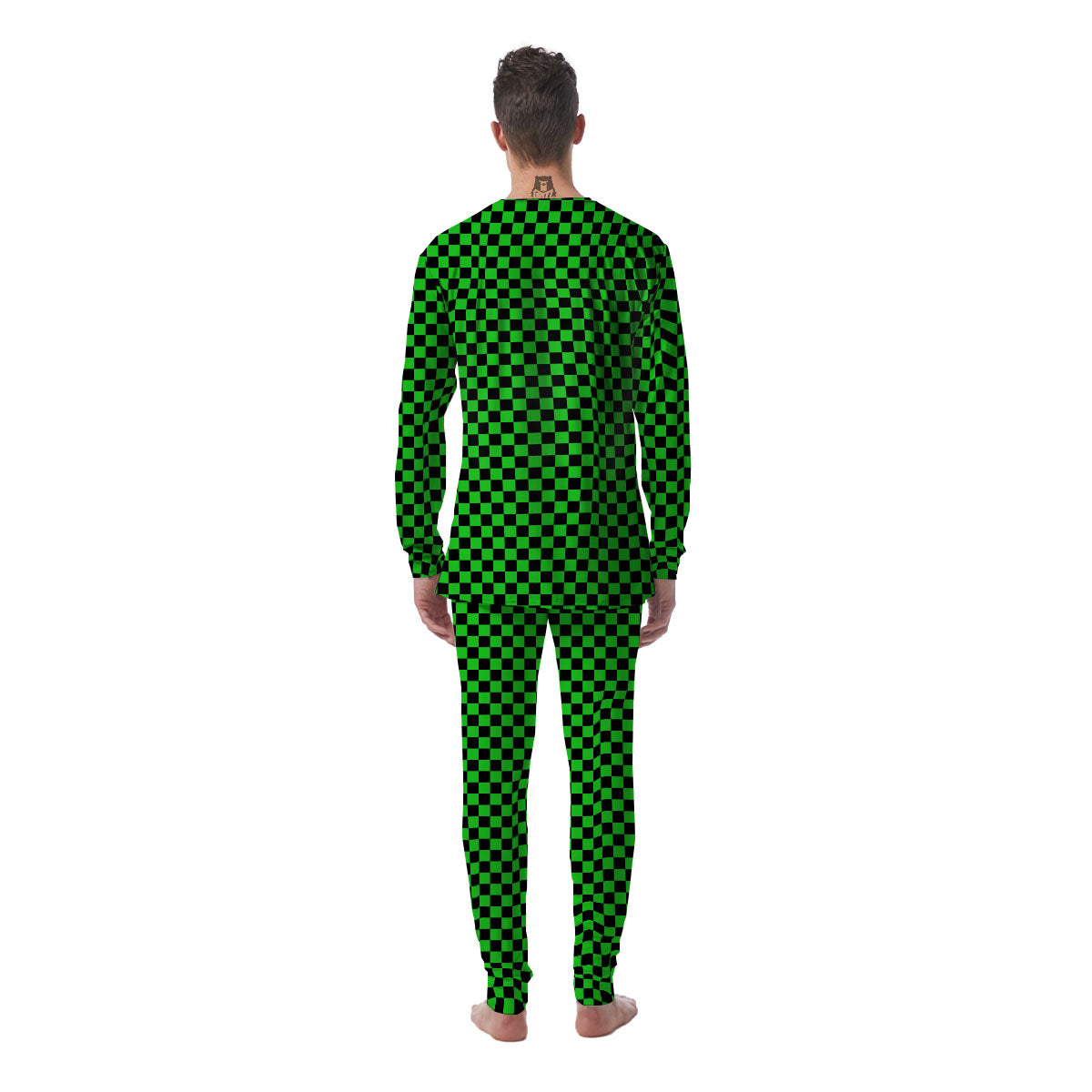 Checkered Green And Black Print Men's Pajamas-grizzshop