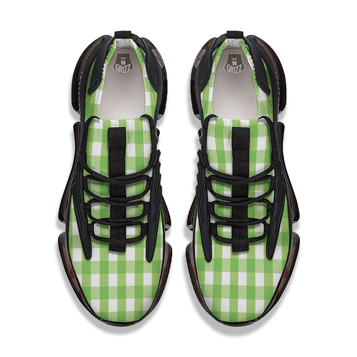 Checkered Green And White Print Pattern Black Gym Shoes-grizzshop