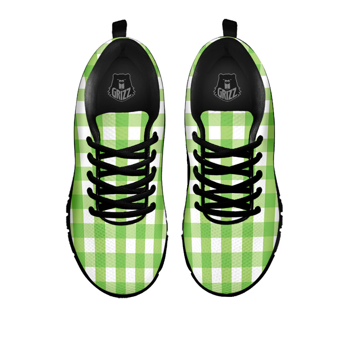 Checkered Green And White Print Pattern Black Sneaker-grizzshop