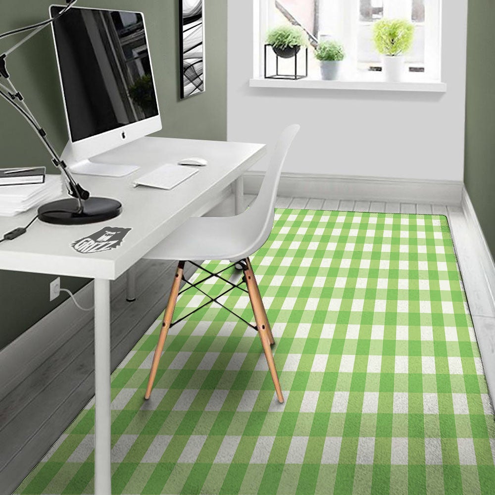 Checkered Green And White Print Pattern Floor Mat-grizzshop
