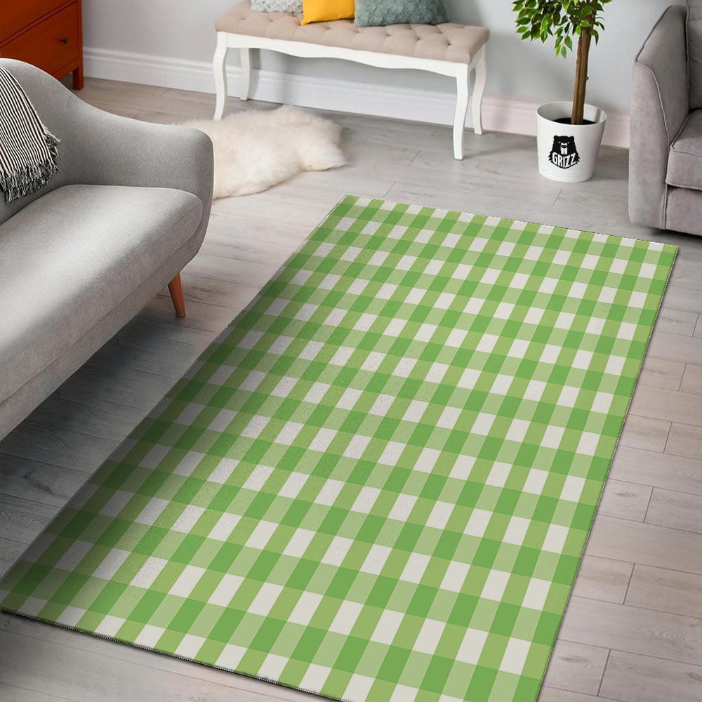 Checkered Green And White Print Pattern Floor Mat-grizzshop
