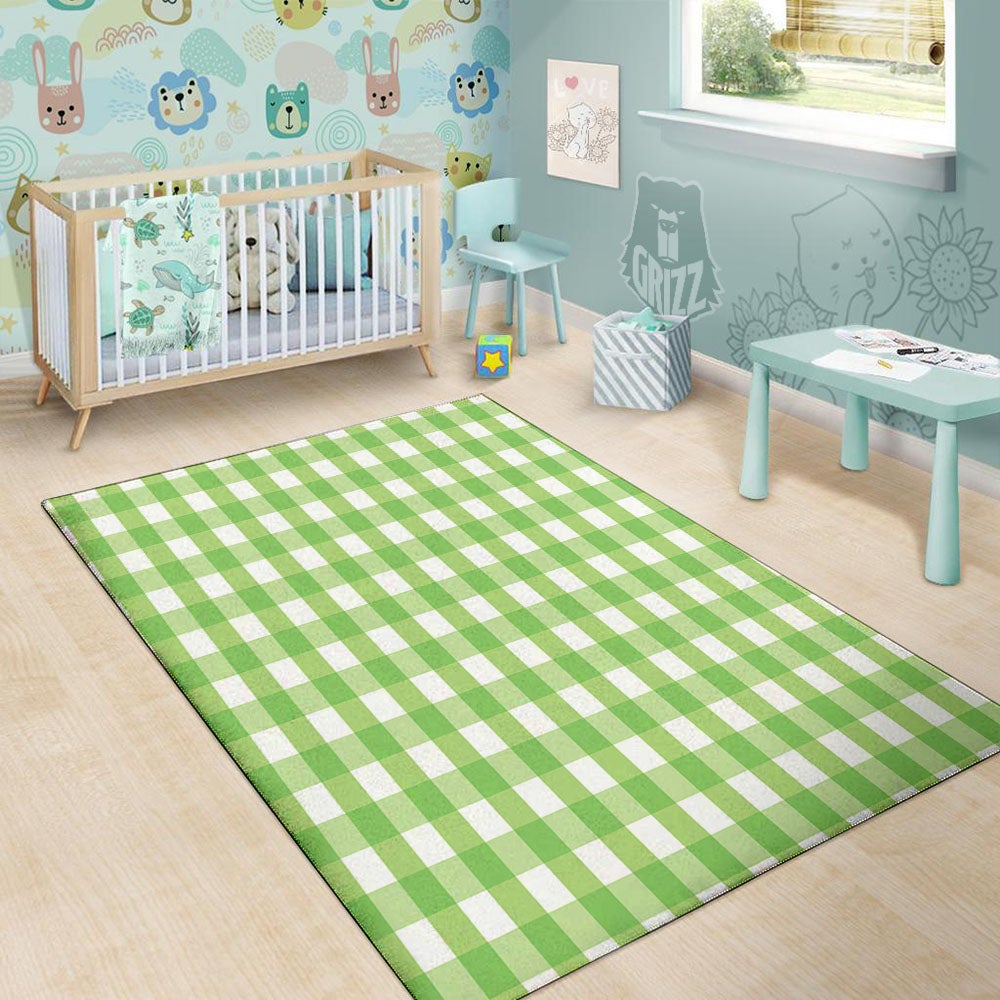 Checkered Green And White Print Pattern Floor Mat-grizzshop