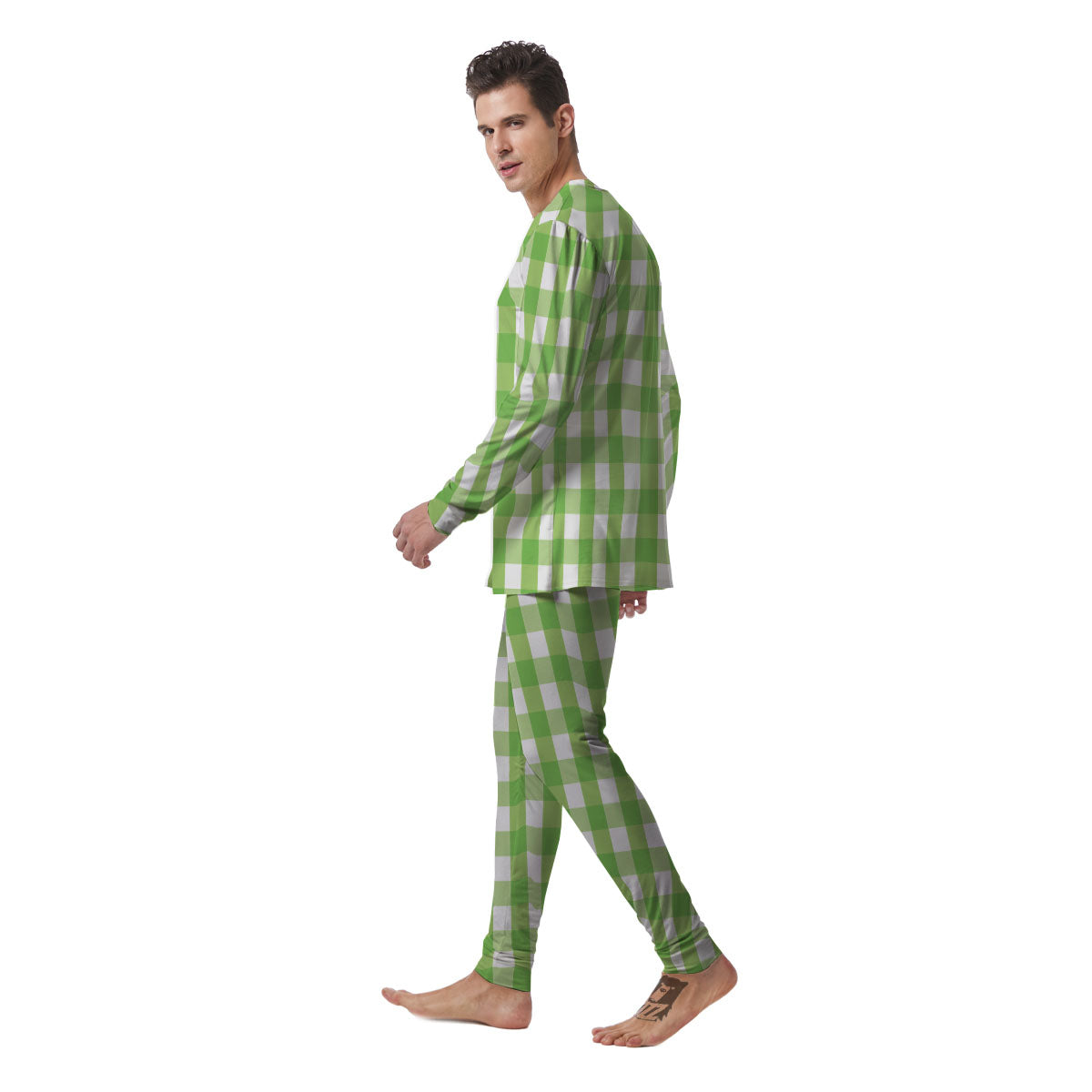 Checkered Green And White Print Pattern Men's Pajamas-grizzshop