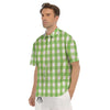 Checkered Green And White Print Pattern Men's Short Sleeve Shirts-grizzshop