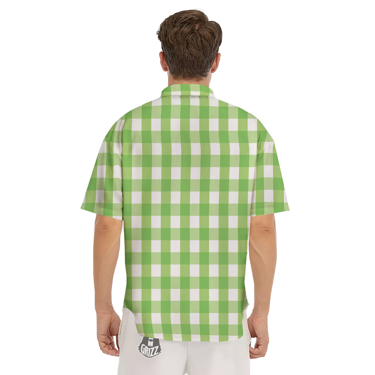 Checkered Green And White Print Pattern Men's Short Sleeve Shirts-grizzshop