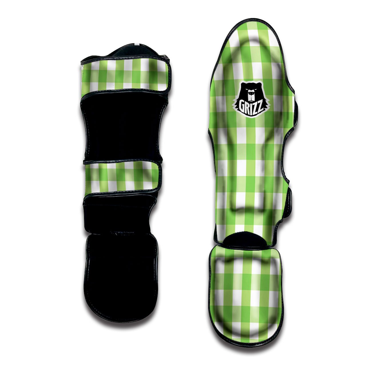 Checkered Green And White Print Pattern Muay Thai Shin Guards-grizzshop