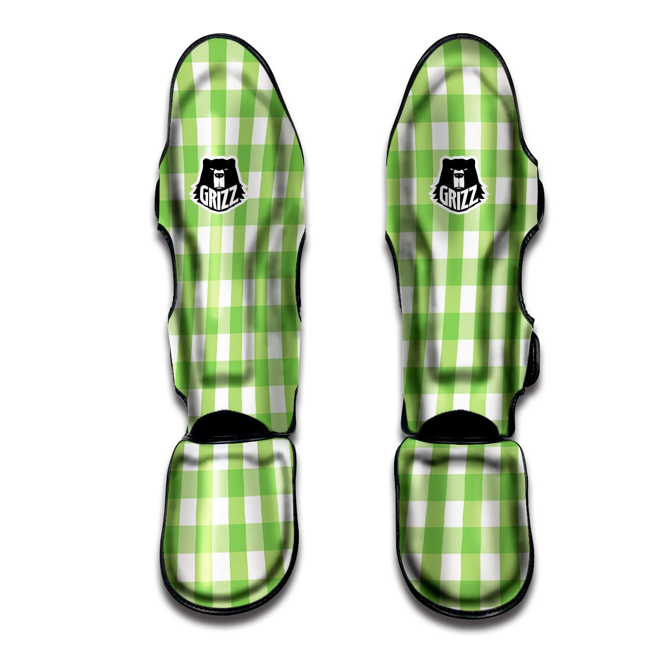 Checkered Green And White Print Pattern Muay Thai Shin Guards-grizzshop