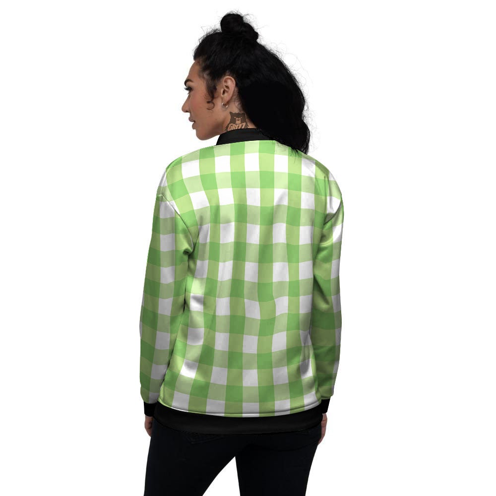 Checkered Green And White Print Pattern Women's Bomber Jacket-grizzshop
