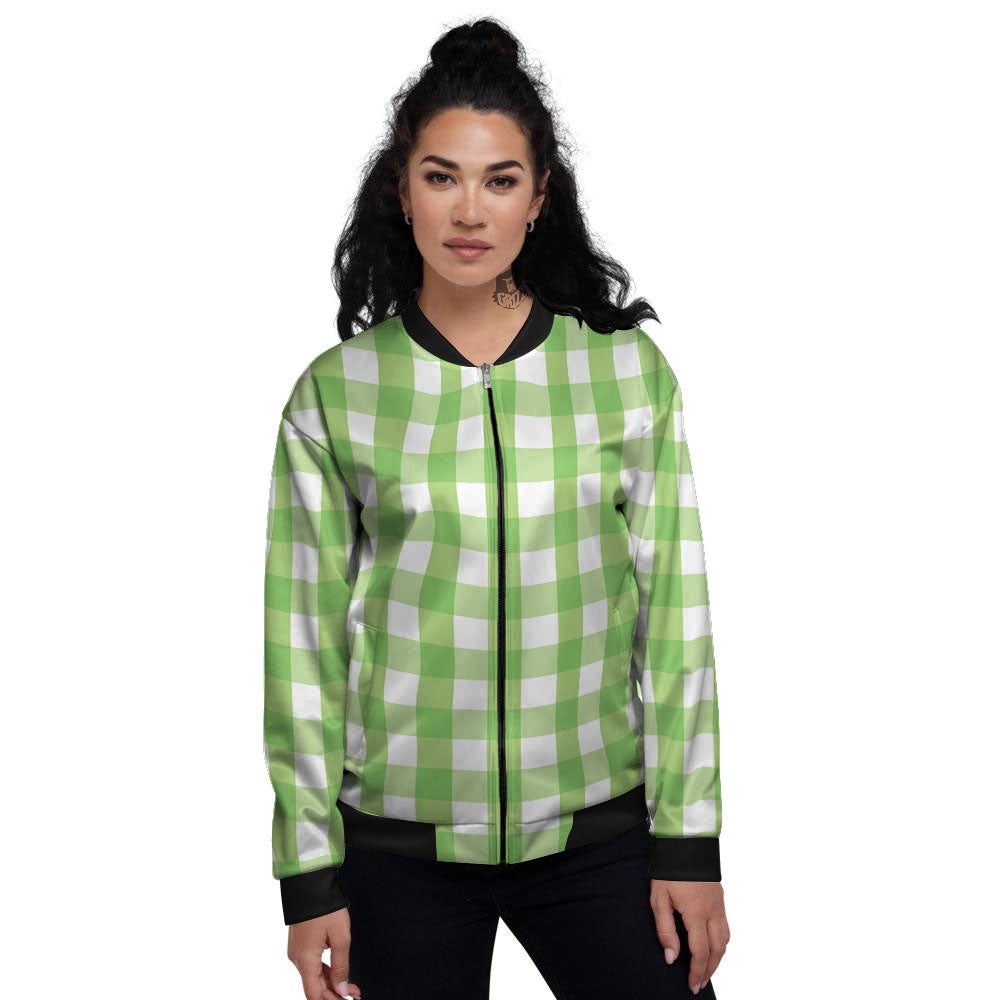 Checkered Green And White Print Pattern Women's Bomber Jacket-grizzshop