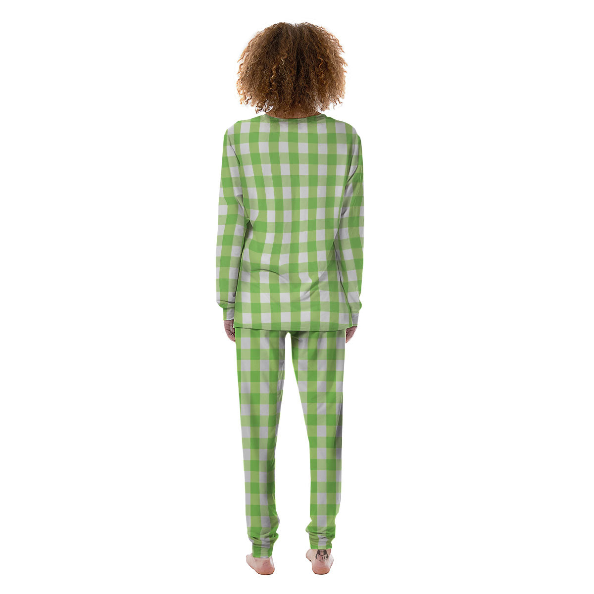 Checkered Green And White Print Pattern Women's Pajamas-grizzshop