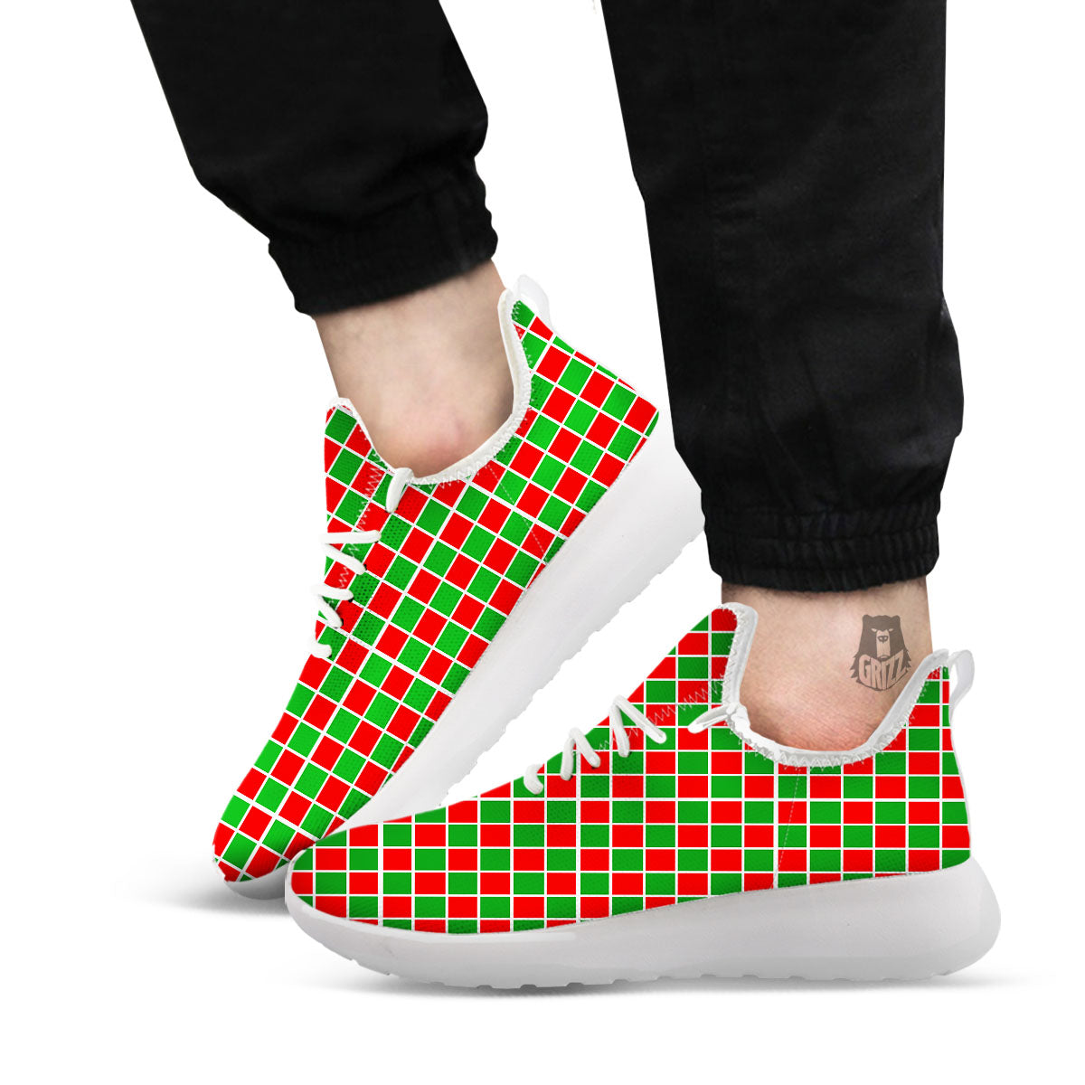 Checkered Merry Christmas Print Pattern White Athletic Shoes-grizzshop