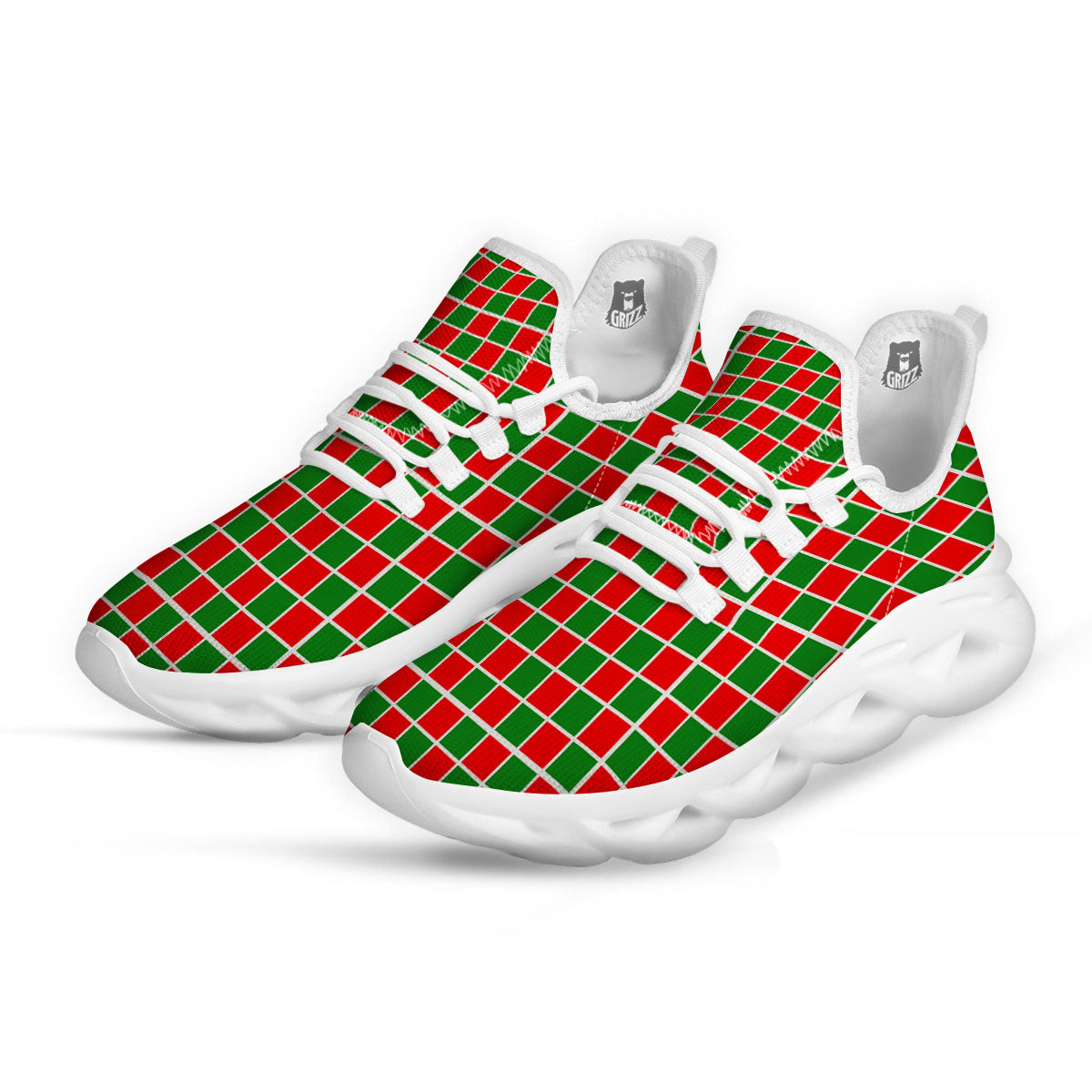 Checkered Merry Christmas Print Pattern White Running Shoes-grizzshop