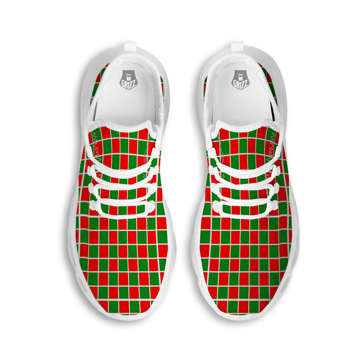 Checkered Merry Christmas Print Pattern White Running Shoes-grizzshop