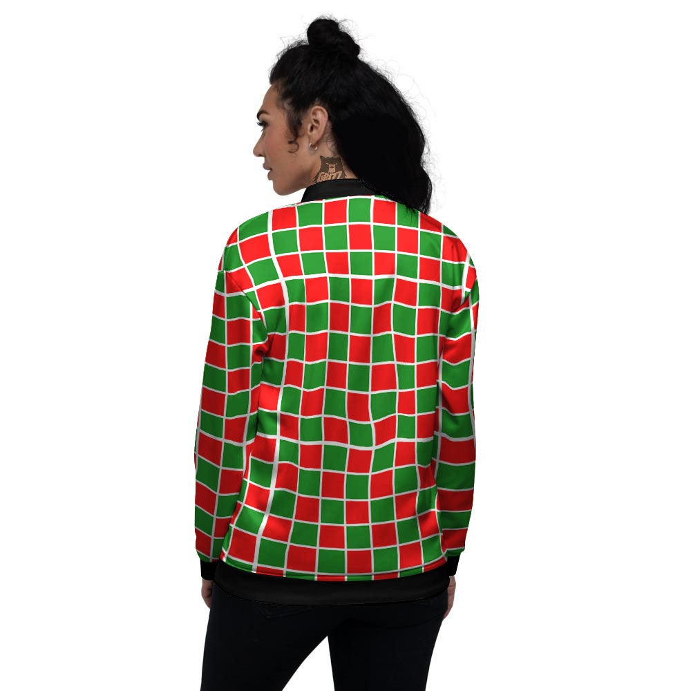 Checkered Merry Christmas Print Pattern Women's Bomber Jacket-grizzshop