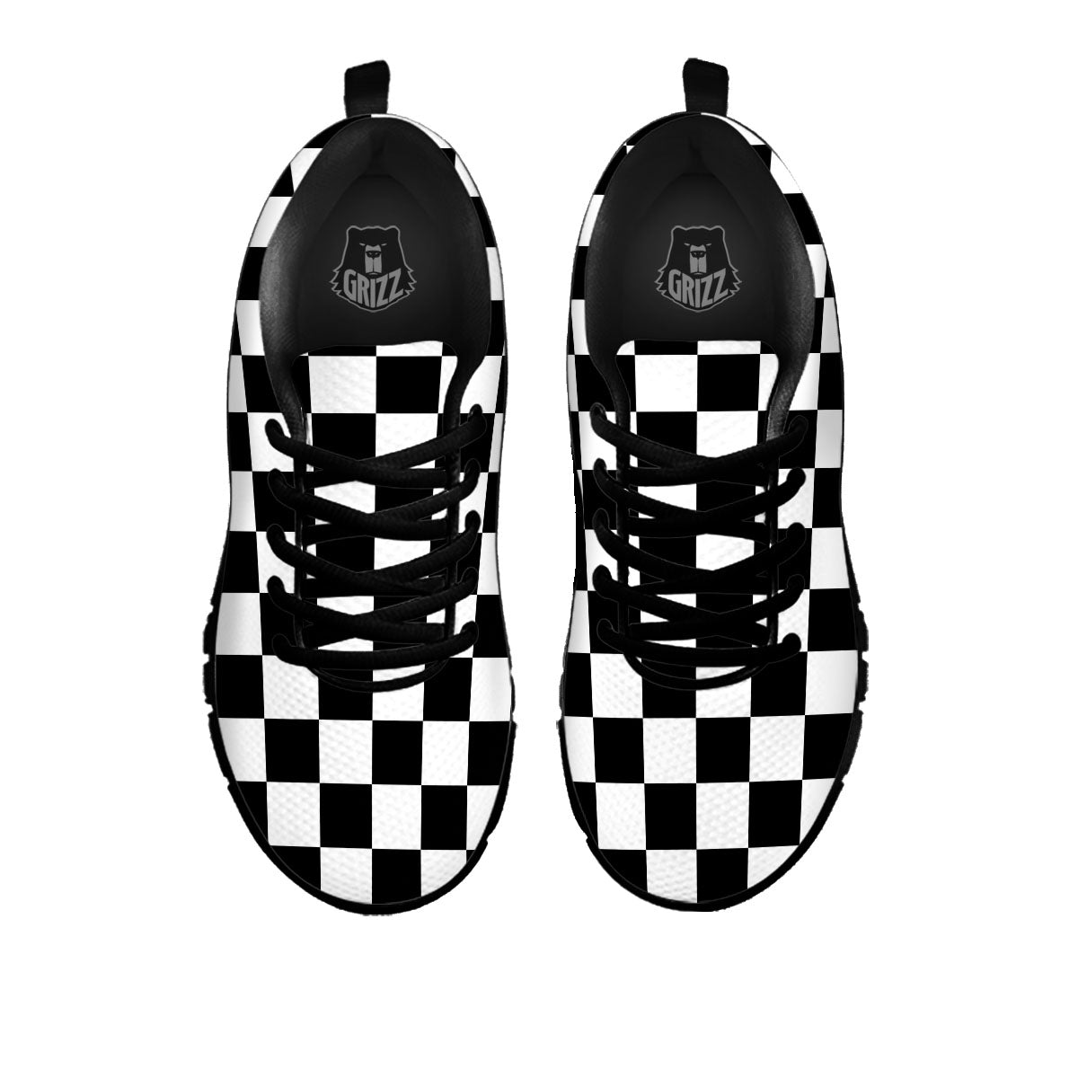Checkered White And Black Print Pattern Black Sneaker-grizzshop