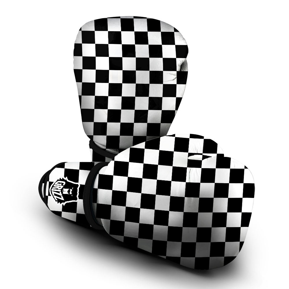 Checkered White And Black Print Pattern Boxing Gloves-grizzshop