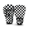 Checkered White And Black Print Pattern Boxing Gloves-grizzshop