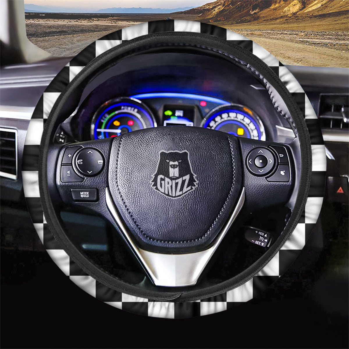 Checkered White And Black Print Pattern Car Steering Wheel Cover-grizzshop