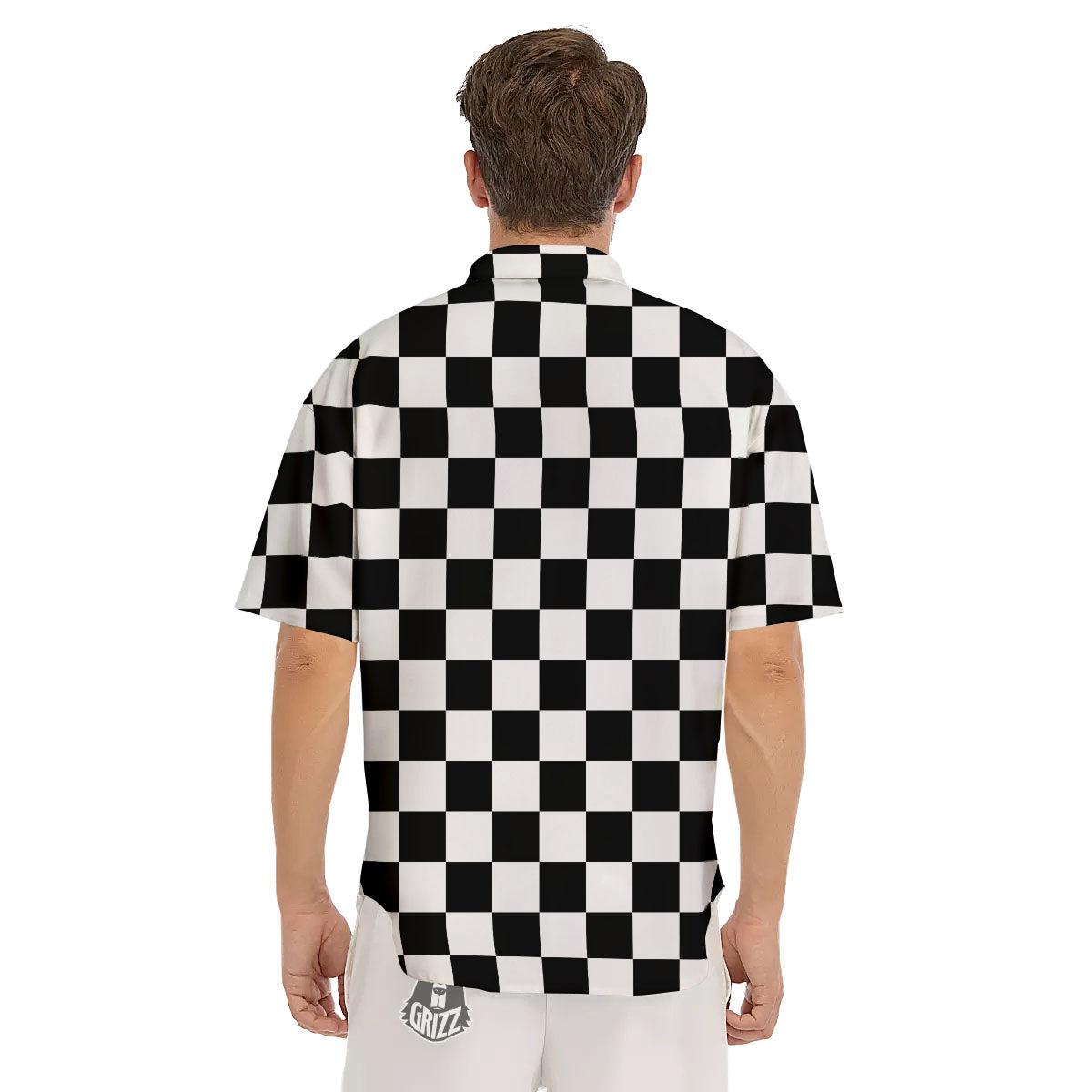 Checkered White And Black Print Pattern Men's Short Sleeve Shirts-grizzshop