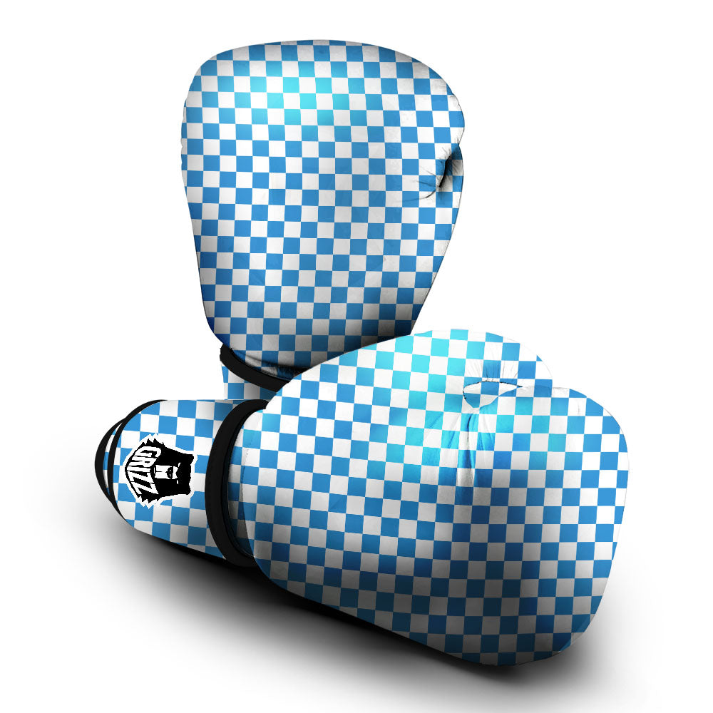Checkered White And Blue Print Pattern Boxing Gloves-grizzshop