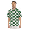 Checkered White And Green Print Pattern Men's Short Sleeve Shirts-grizzshop