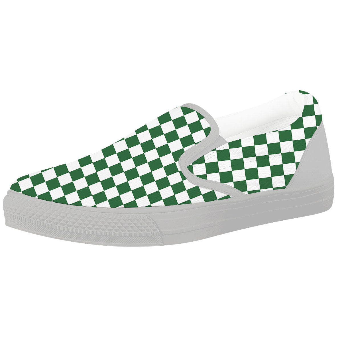 Checkered White And Green Print Pattern White Slip On Shoes-grizzshop