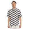 Checkered White And Grey Print Pattern Men's Short Sleeve Shirts-grizzshop