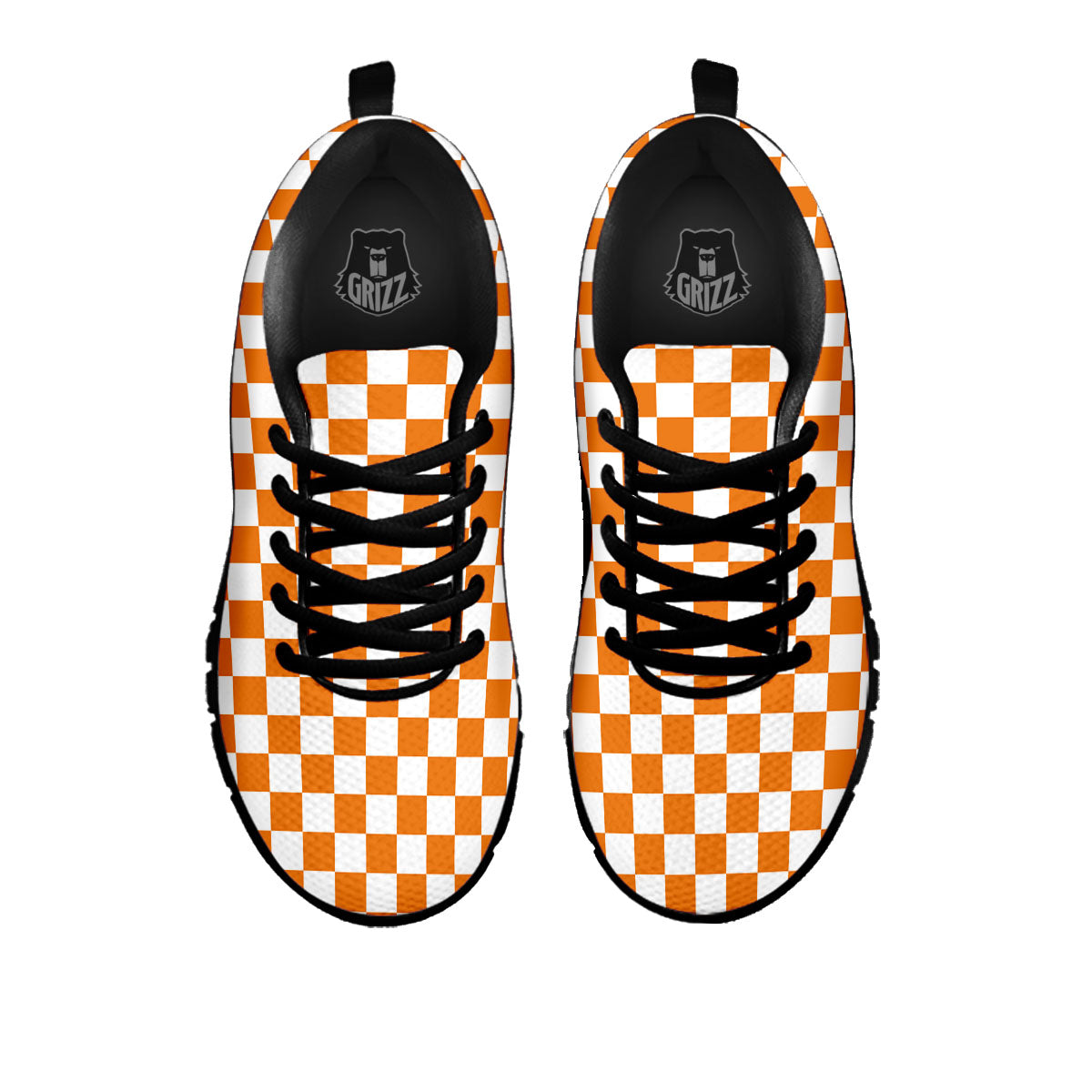 Checkered White And Orange Print Pattern Black Sneaker-grizzshop