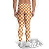 Checkered White And Orange Print Pattern Men's Leggings-grizzshop