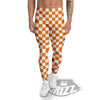 Checkered White And Orange Print Pattern Men's Leggings-grizzshop