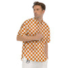 Checkered White And Orange Print Pattern Men's Short Sleeve Shirts-grizzshop