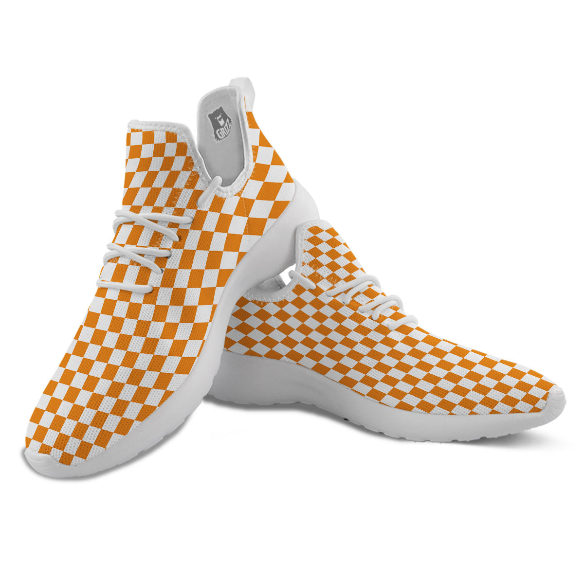 Checkered White And Orange Print Pattern White Athletic Shoes-grizzshop