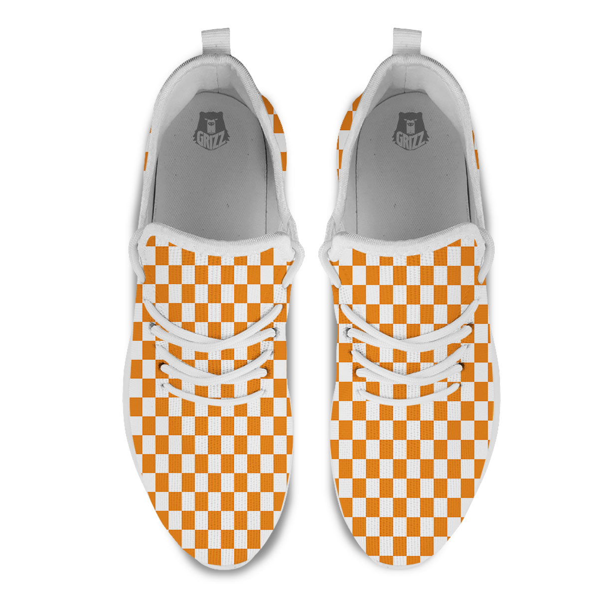 Checkered White And Orange Print Pattern White Athletic Shoes-grizzshop