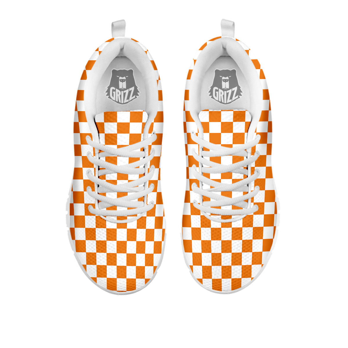 Checkered White And Orange Print Pattern White Sneaker-grizzshop