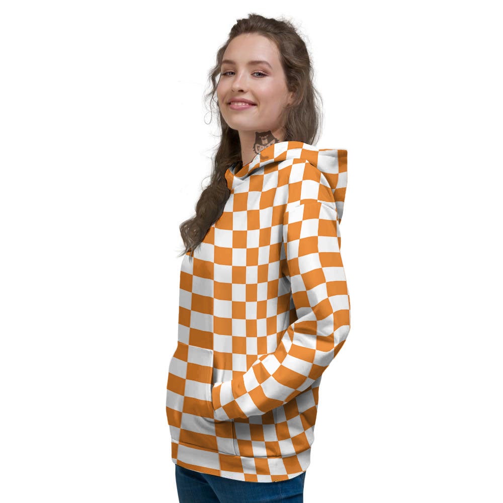 Checkered White And Orange Print Pattern Women's Hoodie-grizzshop