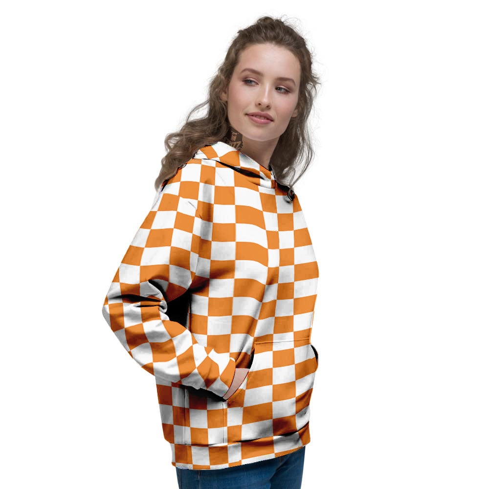 Checkered White And Orange Print Pattern Women's Hoodie-grizzshop