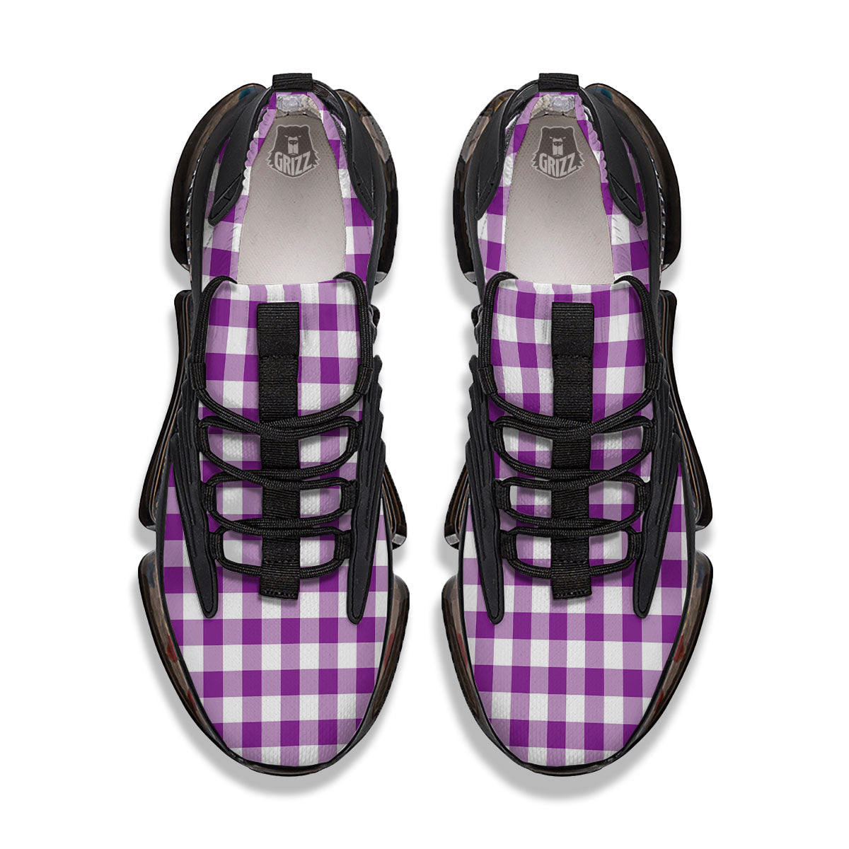 Checkered White And Purple Print Pattern Black Gym Shoes-grizzshop
