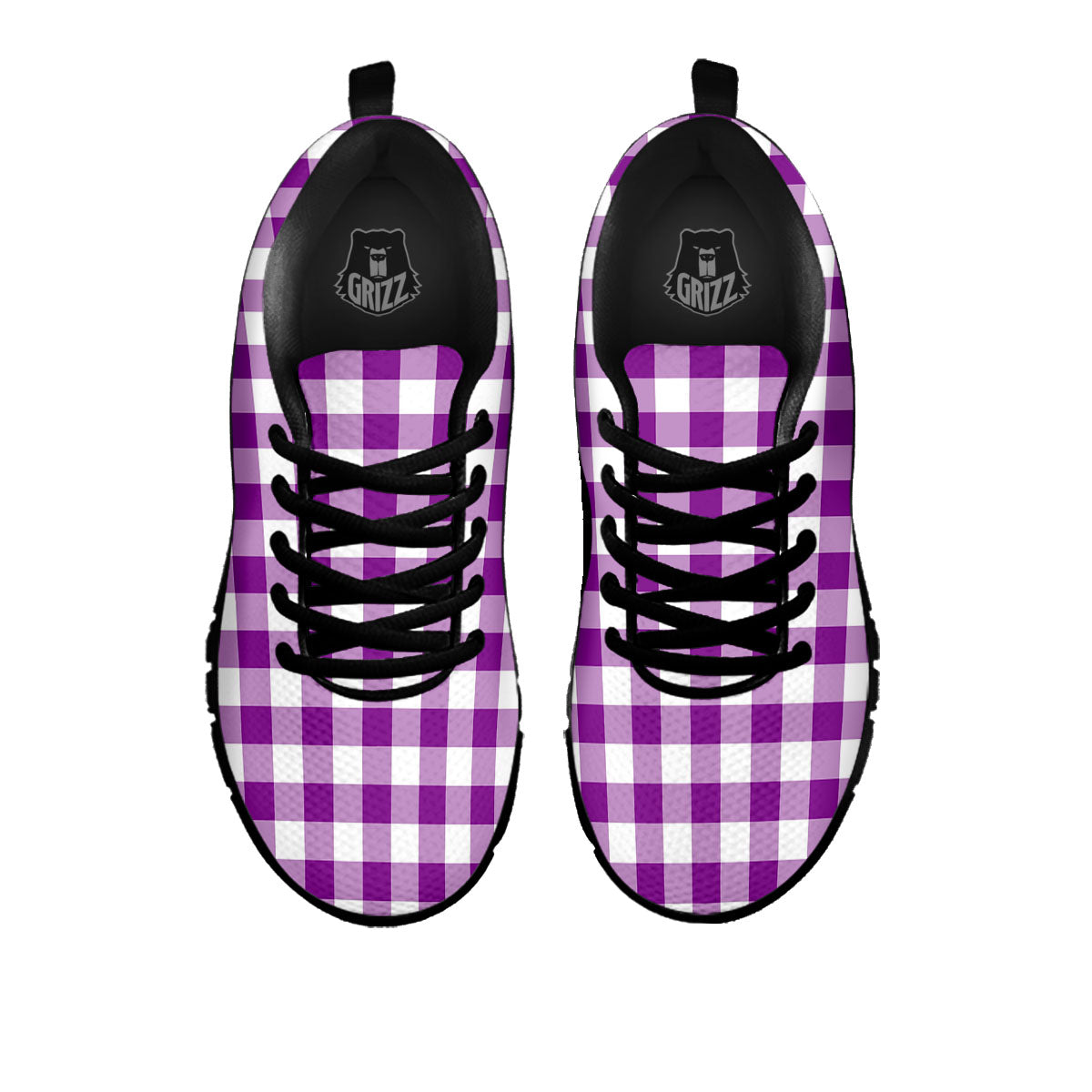 Checkered White And Purple Print Pattern Black Sneaker-grizzshop