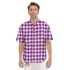 Checkered White And Purple Print Pattern Men's Short Sleeve Shirts-grizzshop